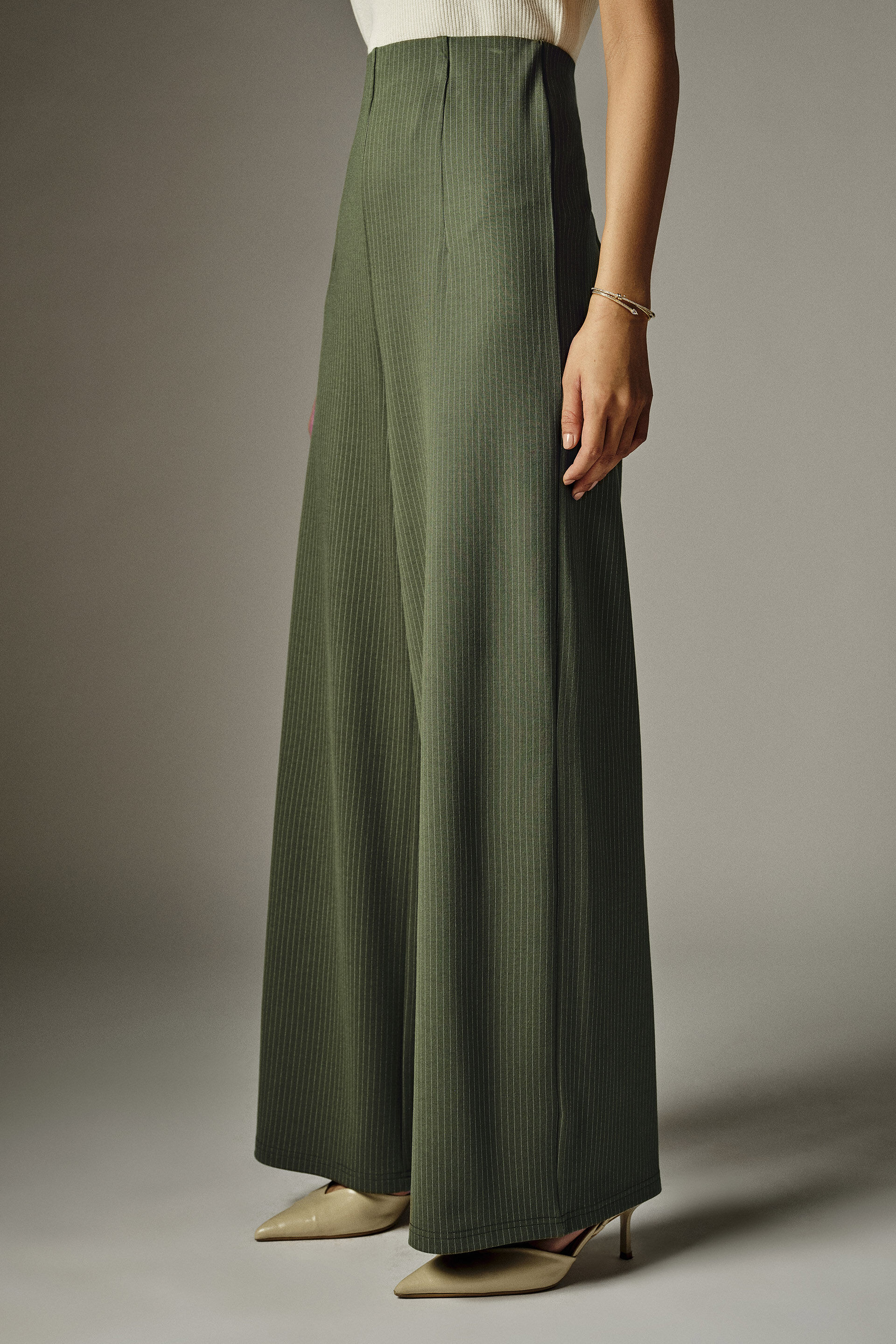 Olive Striped Wide-Leg Pants, Olive, image 3